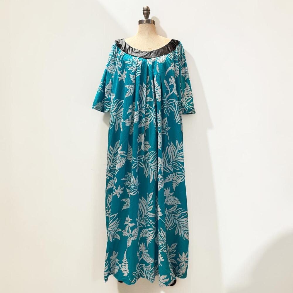 Hawaiian Muumuu Dress Teal White Maxi Dress Size 2X